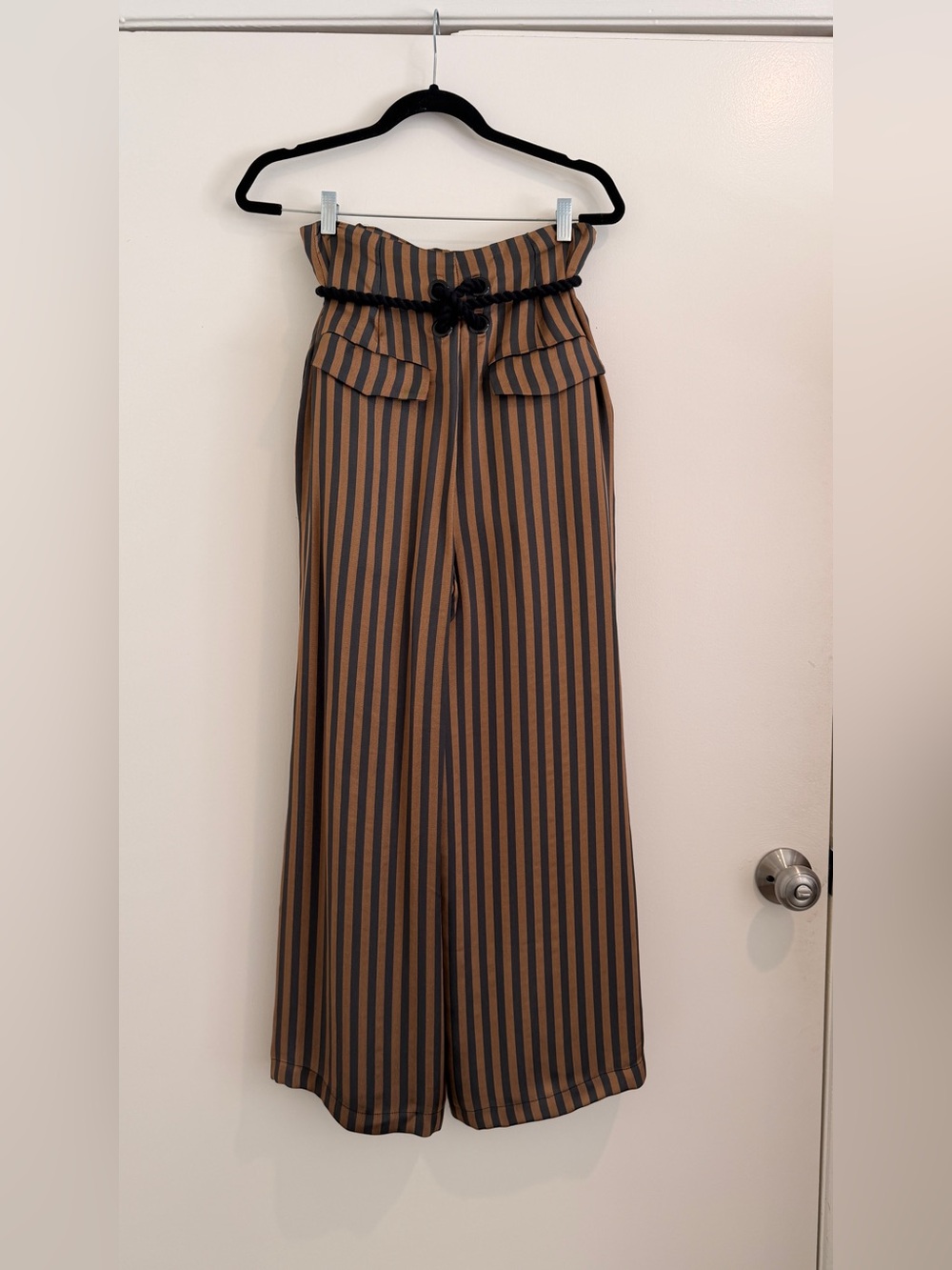 House of Harlow Palazzo Pants Trousers Wide Leg Black Brown Striped S - Picture 3 of 6